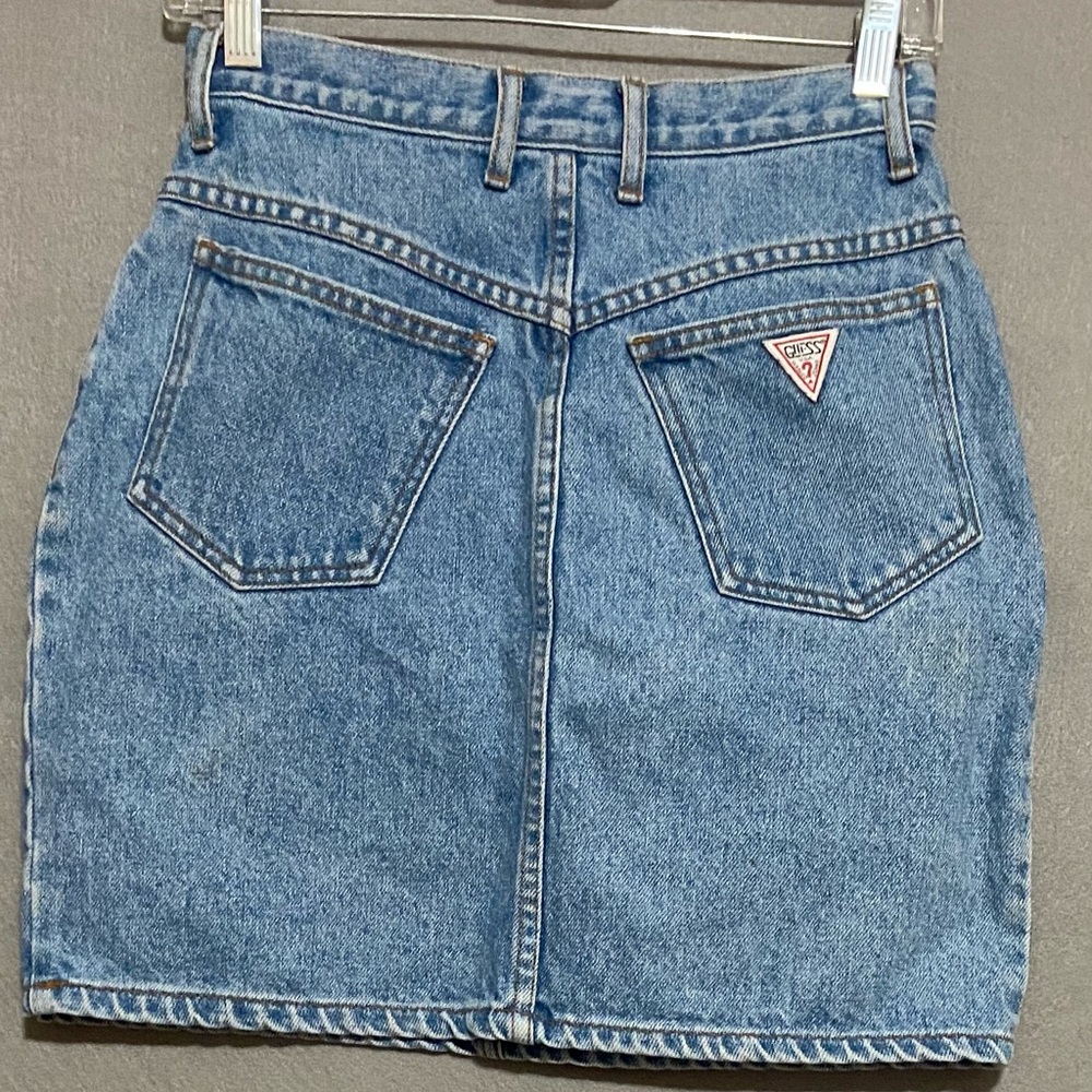 Vintage’Guess’George Marciano Jean High Waist Mom Mini Skirt-Size:29-blue cotton